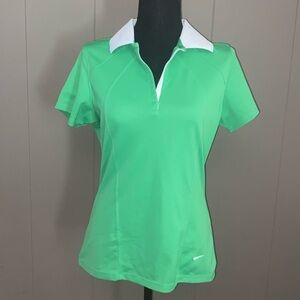 Nike Fit Dry Shirt Women’s Size M Green Polo Shirt Golf Tennis Open Collar NIKE